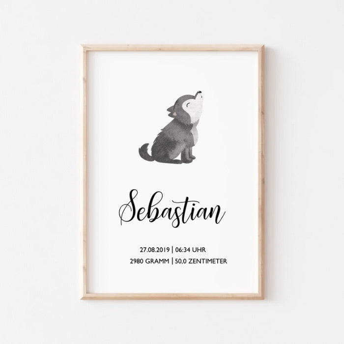 Personalisiertes Geburtsposter zum Download, Versandprodukt, Tiere, Otter, Pinguin, Wolf, Lama, Poster mit Geburtsdaten, Namen, Geschenk zur Geburt, Taufe, DIN A4