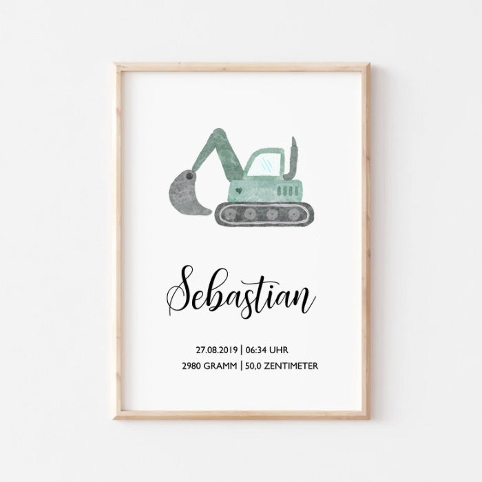 Personalisiertes Geburtsposter zum Download, Versandprodukt, Fahrzeuge, Poster mit Geburtsdaten, Namen, Geschenk zur Geburt, Taufe, DIN A4