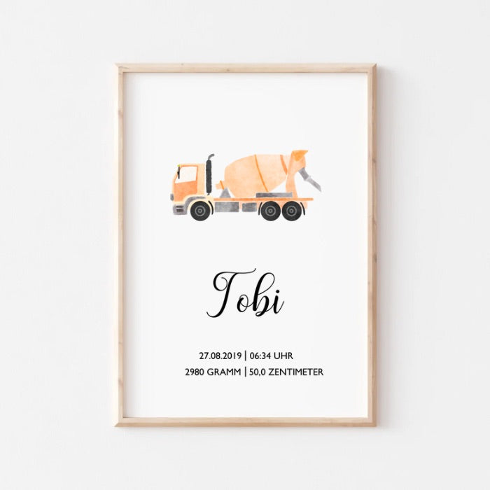 Personalisiertes Geburtsposter zum Download, Versandprodukt, Fahrzeuge, Poster mit Geburtsdaten, Namen, Geschenk zur Geburt, Taufe, DIN A4