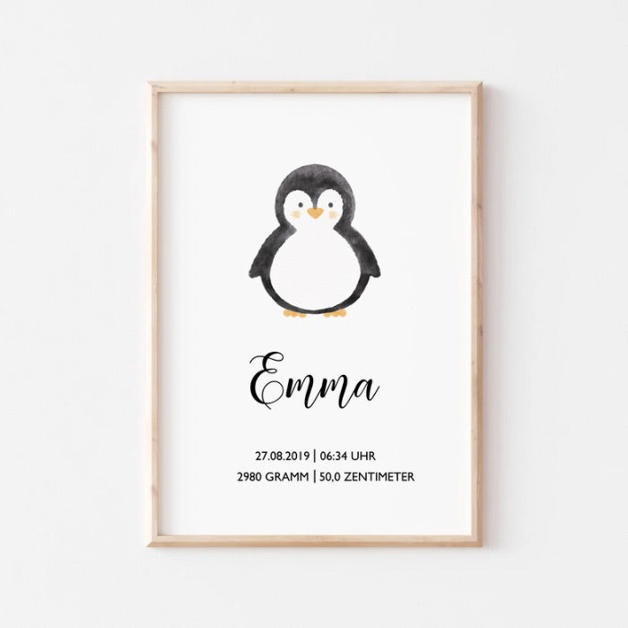 Personalisiertes Geburtsposter zum Download, Versandprodukt, Tiere, Otter, Pinguin, Wolf, Lama, Poster mit Geburtsdaten, Namen, Geschenk zur Geburt, Taufe, DIN A4