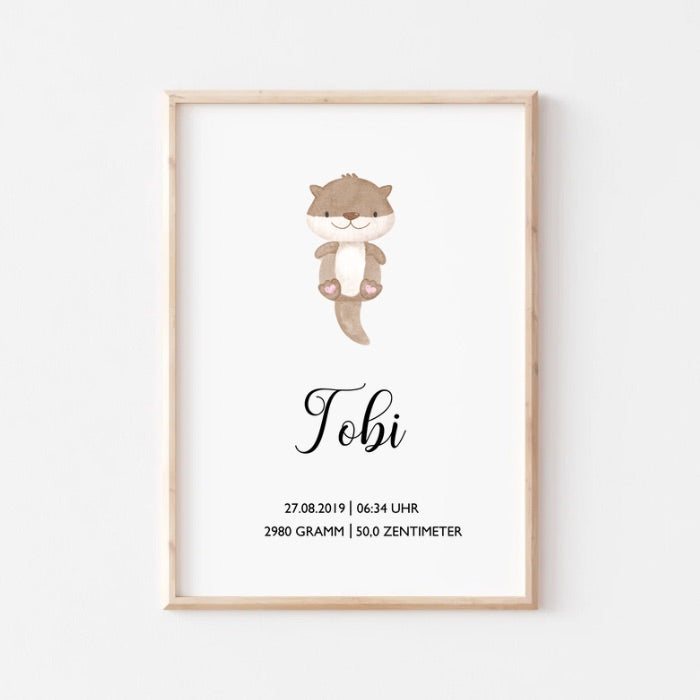 Personalisiertes Geburtsposter zum Download, Versandprodukt, Tiere, Otter, Pinguin, Wolf, Lama, Poster mit Geburtsdaten, Namen, Geschenk zur Geburt, Taufe, DIN A4