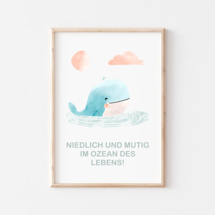 Affirmationsposter zum Download, Versandprodukt, Wal, Geschenk zur Geburt, Taufe, DIN A4