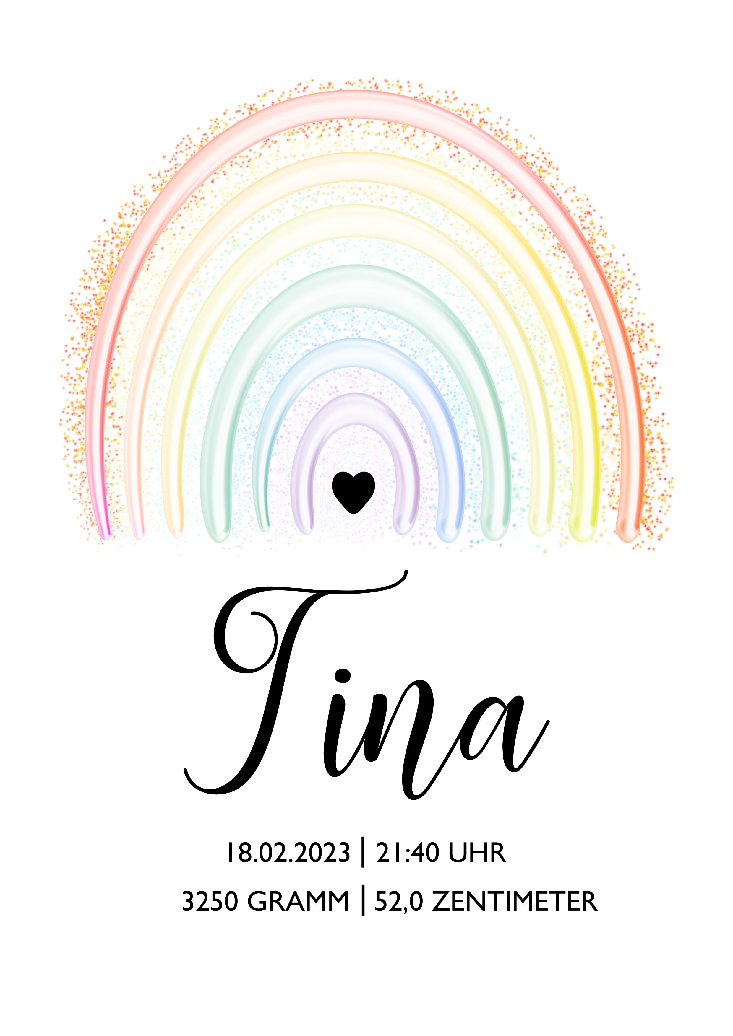 Personalisiertes Geburtsposter zum Download, Poster mit Geburtsdaten, Namen, Geschenk zur Geburt, Taufe, DIN A4 Regenbogen