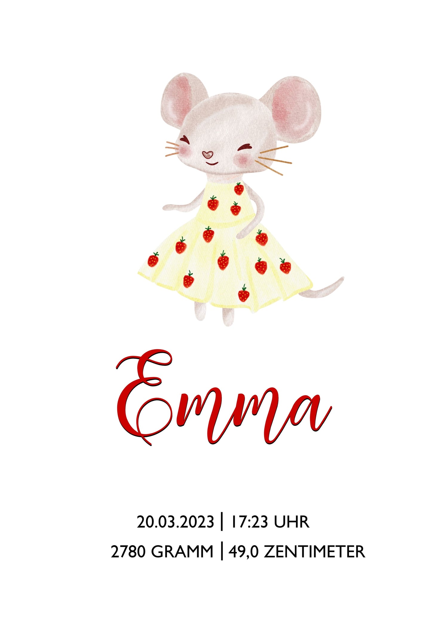 Personalisiertes Geburtsposter zum Download, Poster mit Geburtsdaten, Namen, Geschenk zur Geburt, Taufe, DIN A4 Maus