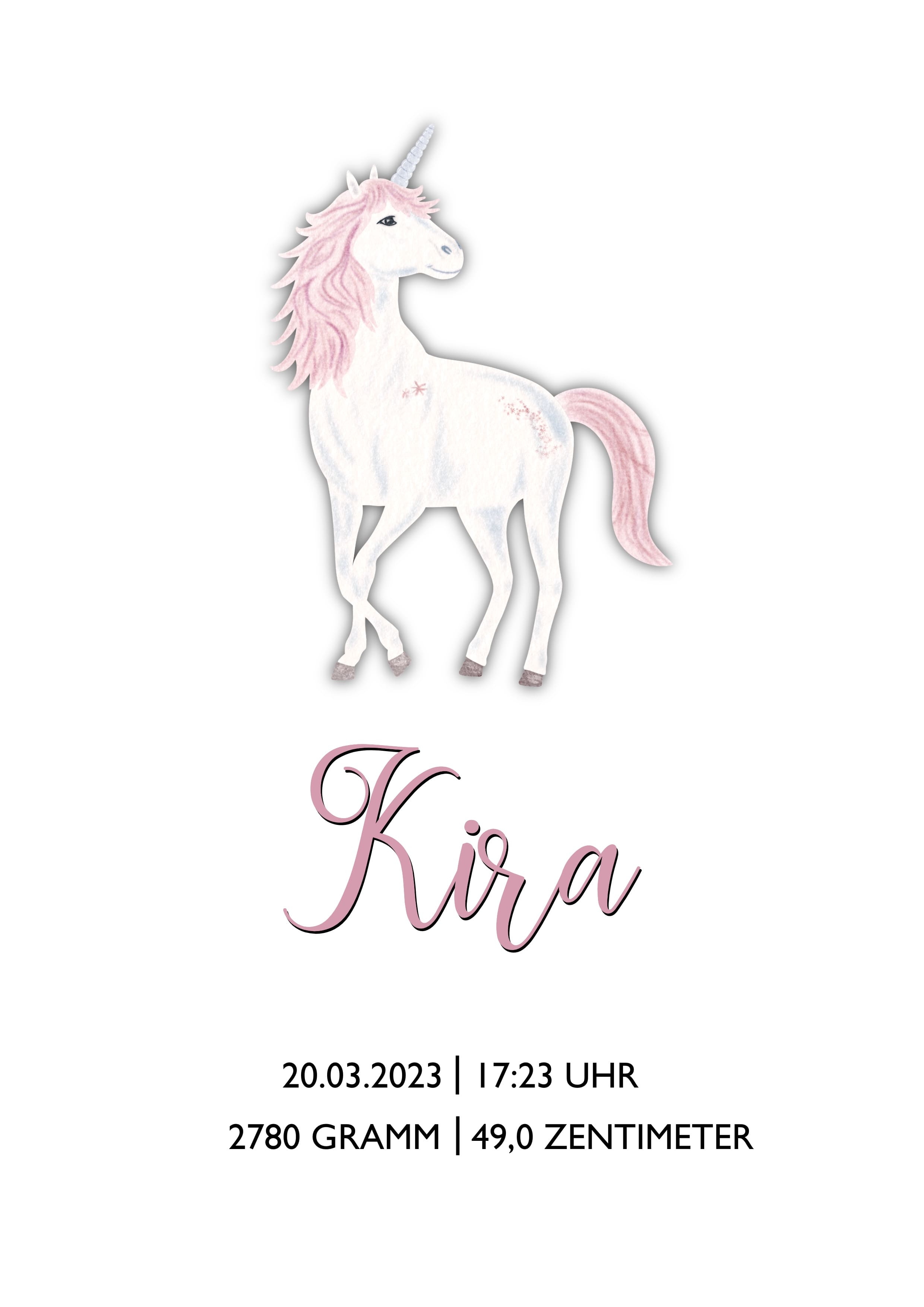 Personalisiertes Geburtsposter zum Download, Poster mit Geburtsdaten, Namen, Geschenk zur Geburt, Taufe, DIN A4 Einhorn