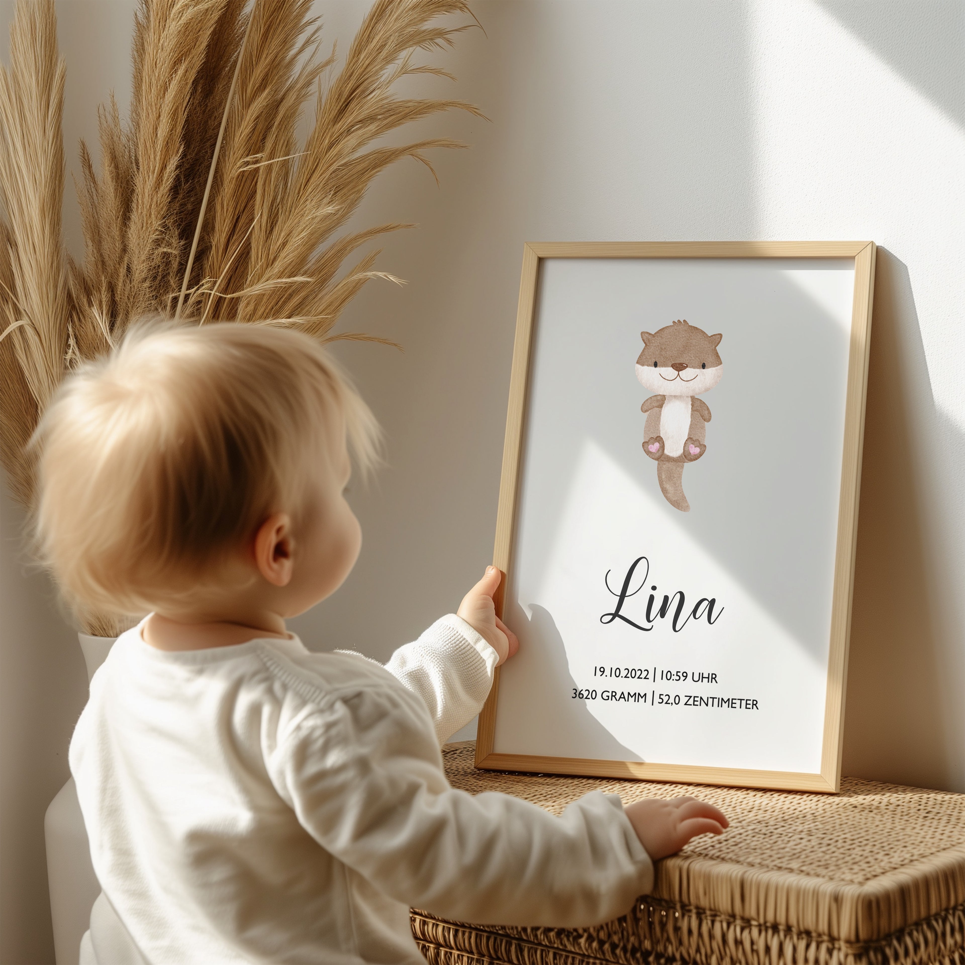 Personalisiertes Geburtsposter zum Download, Versandprodukt, Tiere, Otter, Pinguin, Wolf, Lama, Poster mit Geburtsdaten, Namen, Geschenk zur Geburt, Taufe, DIN A4