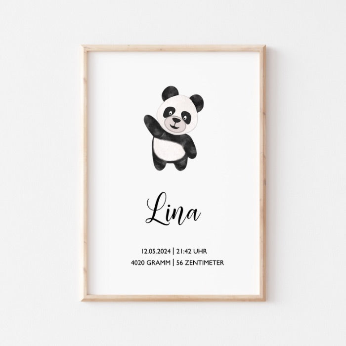 Personalisiertes Geburtsposter zum Download, Versandprodukt, Tiere, Biene, Rabe, Panda, Frosch, Poster mit Geburtsdaten, Namen, Geschenk zur Geburt, Taufe, DIN A4 (Kopie)