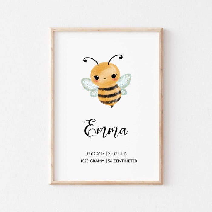 Personalisiertes Geburtsposter zum Download, Versandprodukt, Tiere, Biene, Rabe, Panda, Frosch, Poster mit Geburtsdaten, Namen, Geschenk zur Geburt, Taufe, DIN A4 (Kopie)