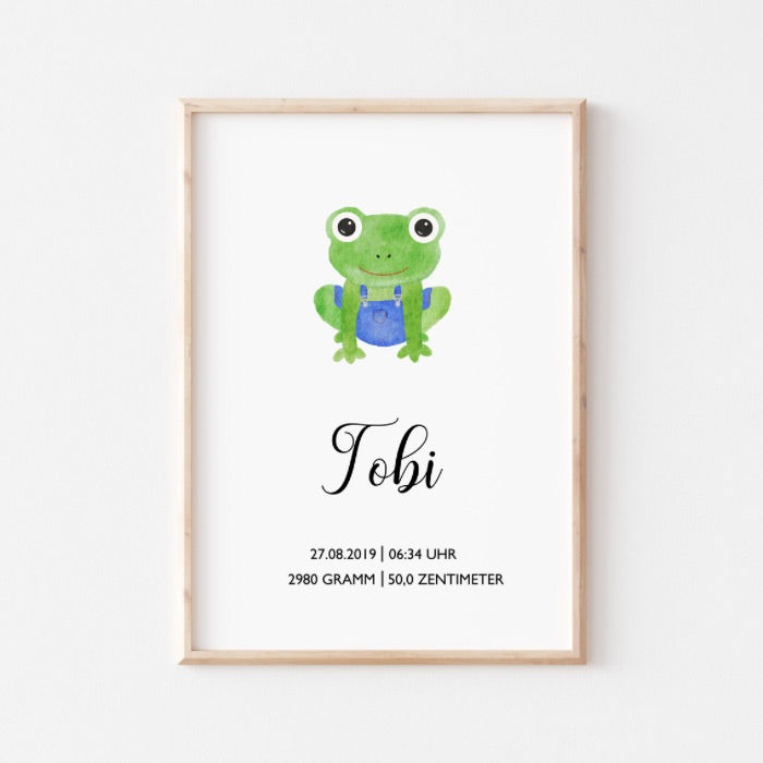 Personalisiertes Geburtsposter zum Download, Versandprodukt, Tiere, Biene, Rabe, Panda, Frosch, Poster mit Geburtsdaten, Namen, Geschenk zur Geburt, Taufe, DIN A4 (Kopie)