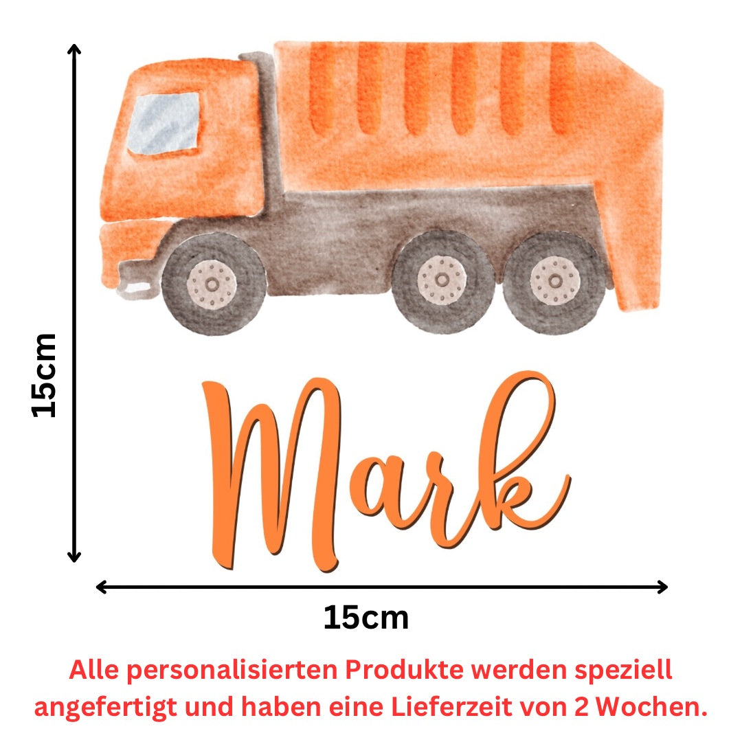 personalisiertes Bügelbild Müllwagen
