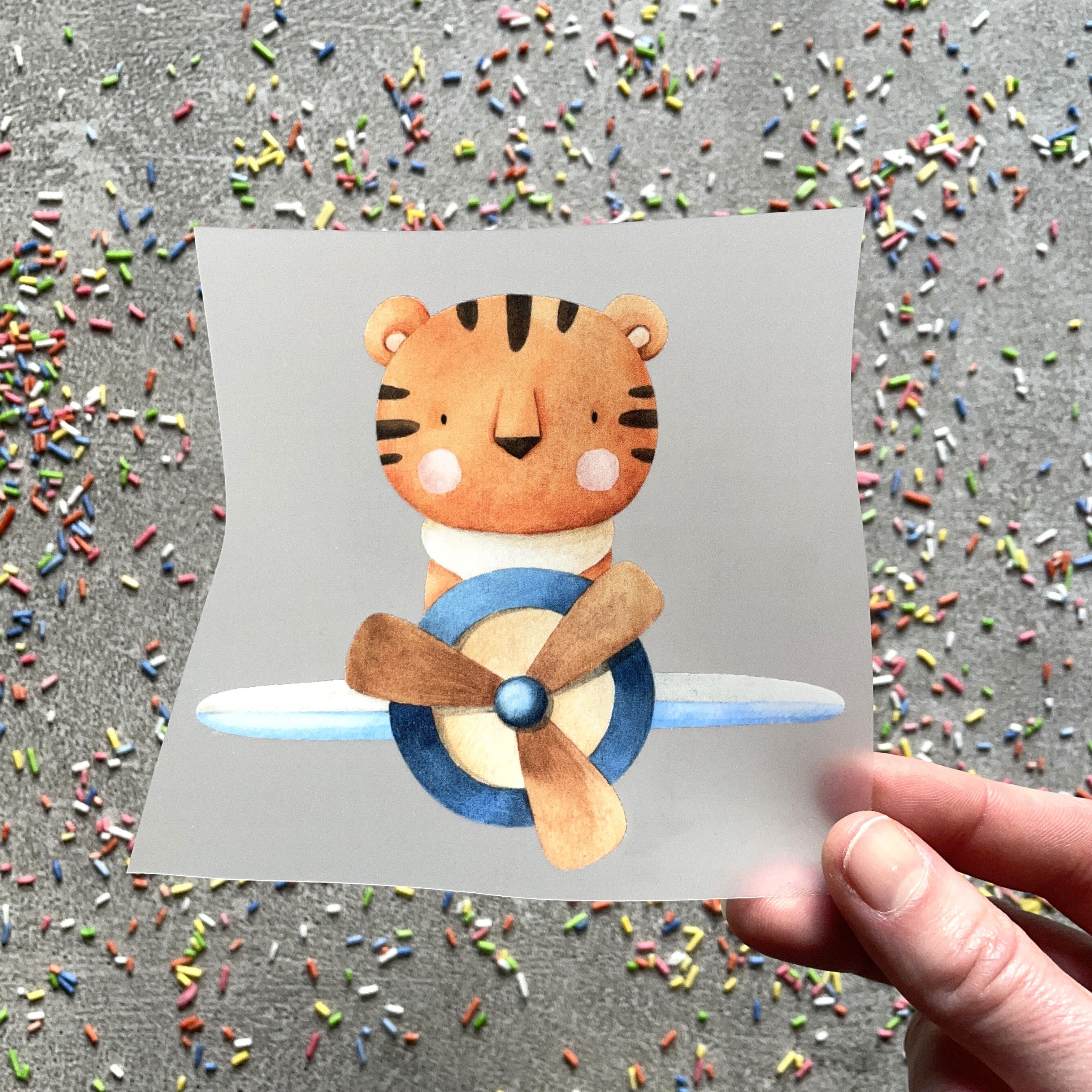 Bügelbild Tiger im Flieger