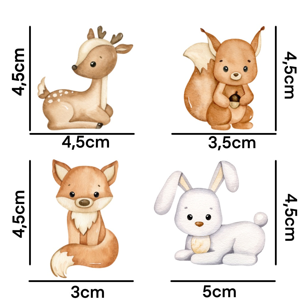 Bügelbild kleines Set aus Reh, Eichhörnchen, Fuchs und Hase