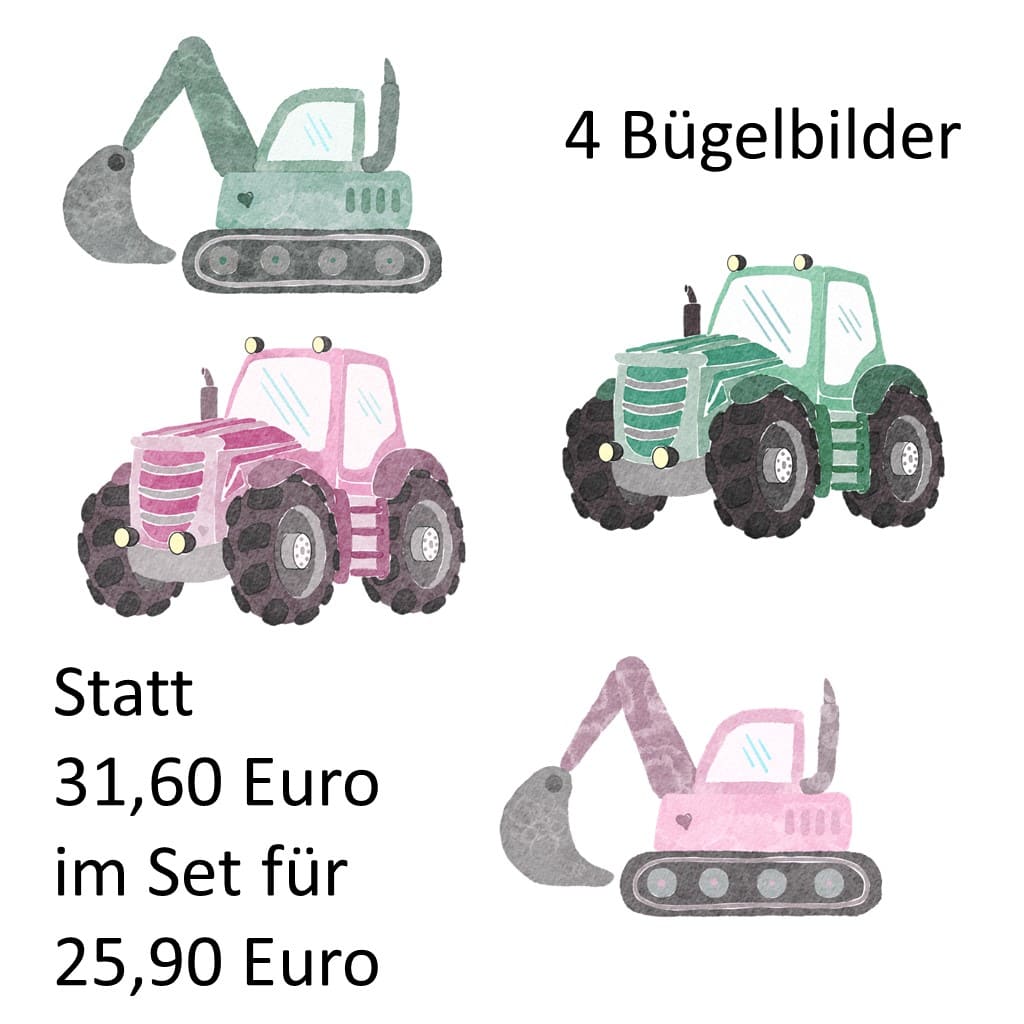 Vorteils-Set 4 verschiedene Bügelbilder Fahrzeuge