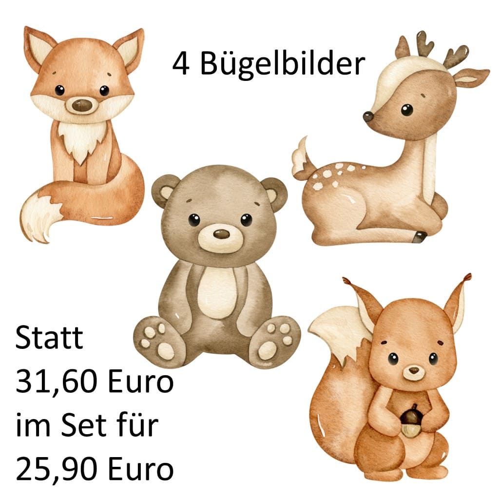 Vorteils-Set 4 verschiedene Bügelbilder Waldtiere