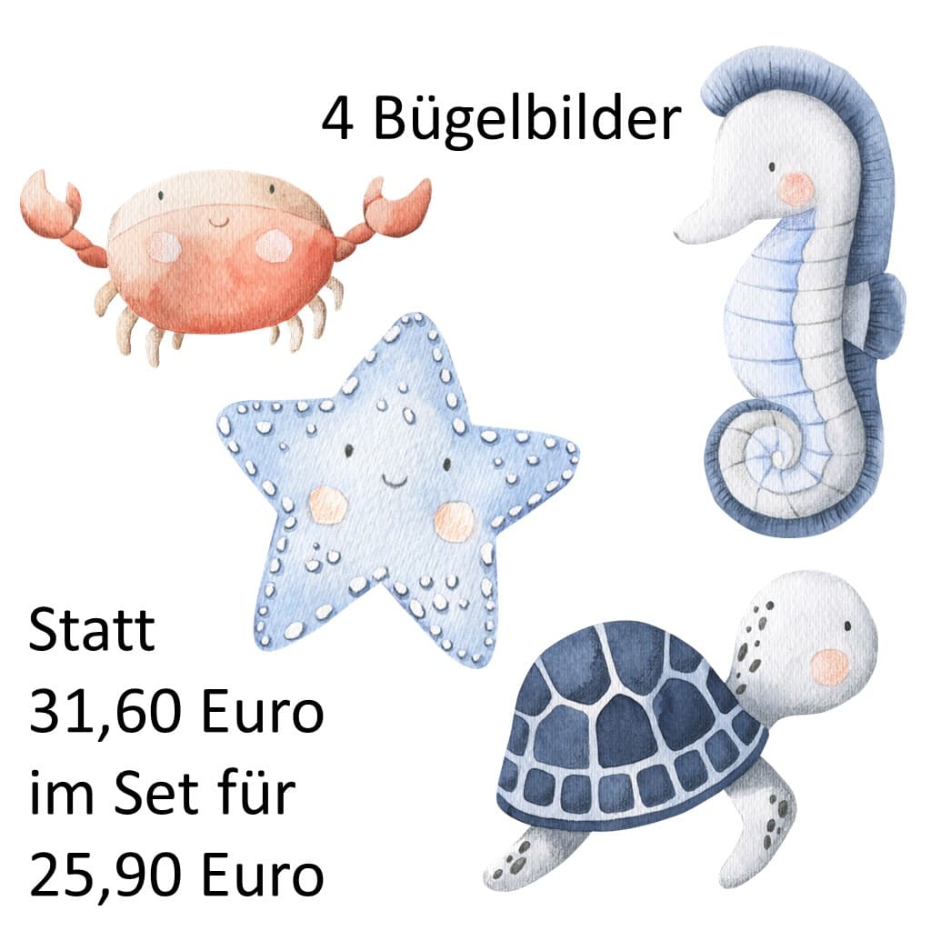 Vorteils-Set 4 verschiedene Bügelbilder Unterwasserwelt
