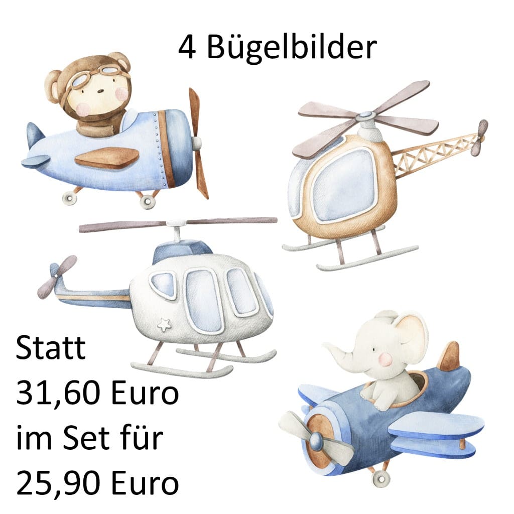 Vorteils-Set 4 verschiedene Bügelbilder Flieger