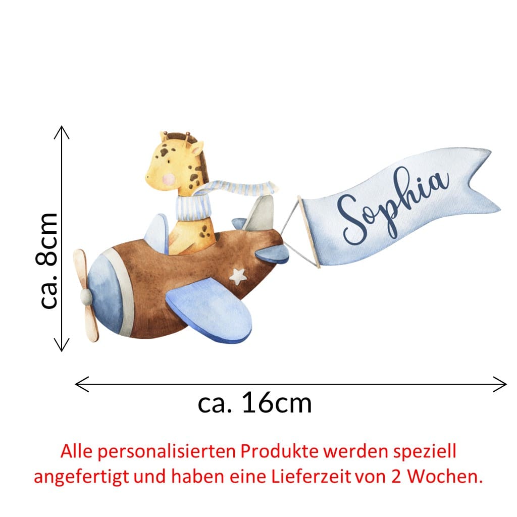 personalisiertes Bügelbild Giraffe im Flieger