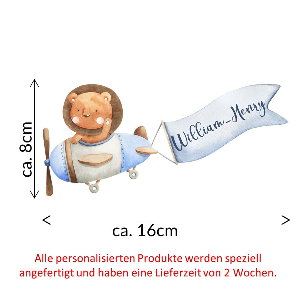 personalisiertes Bügelbild Löwe im Flieger