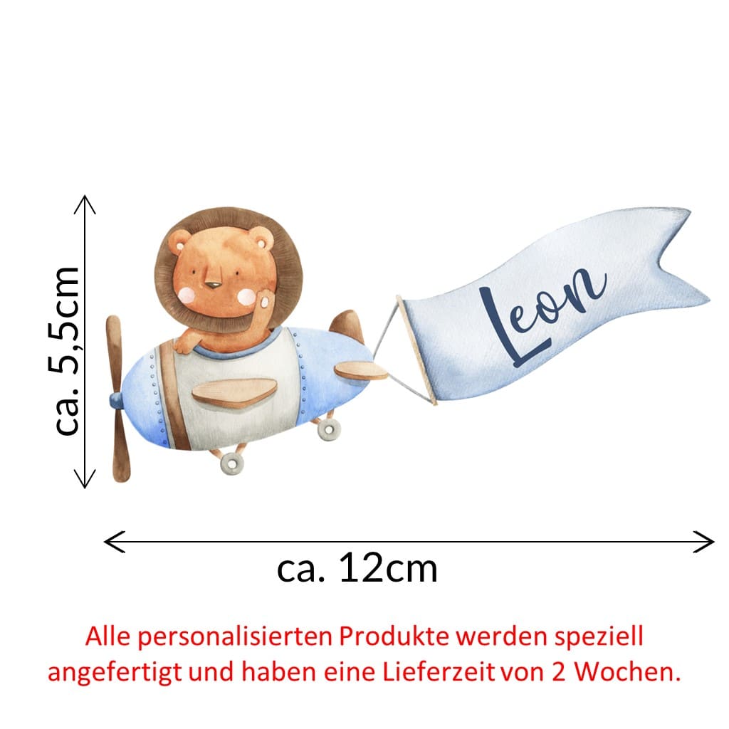 personalisiertes Bügelbild Löwe im Flieger