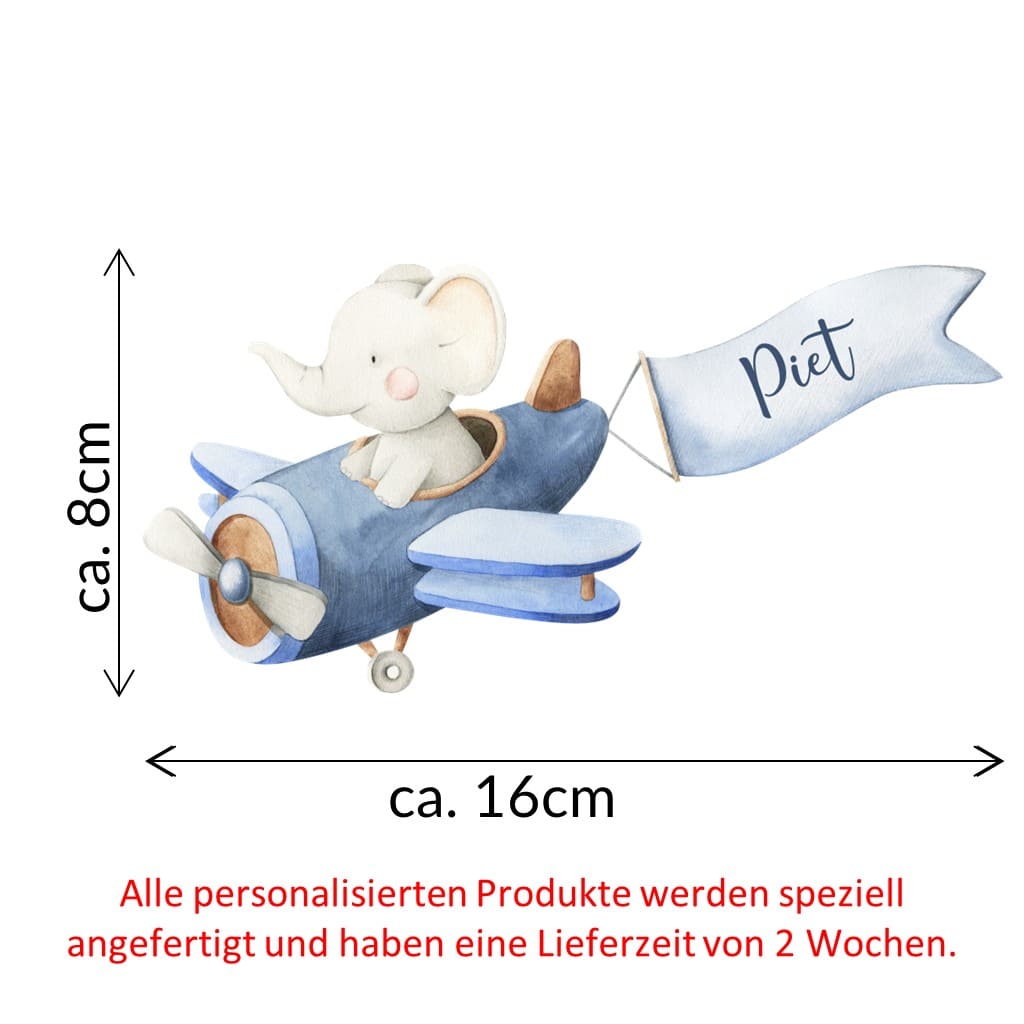 personalisiertes Bügelbild Elefant im Flieger