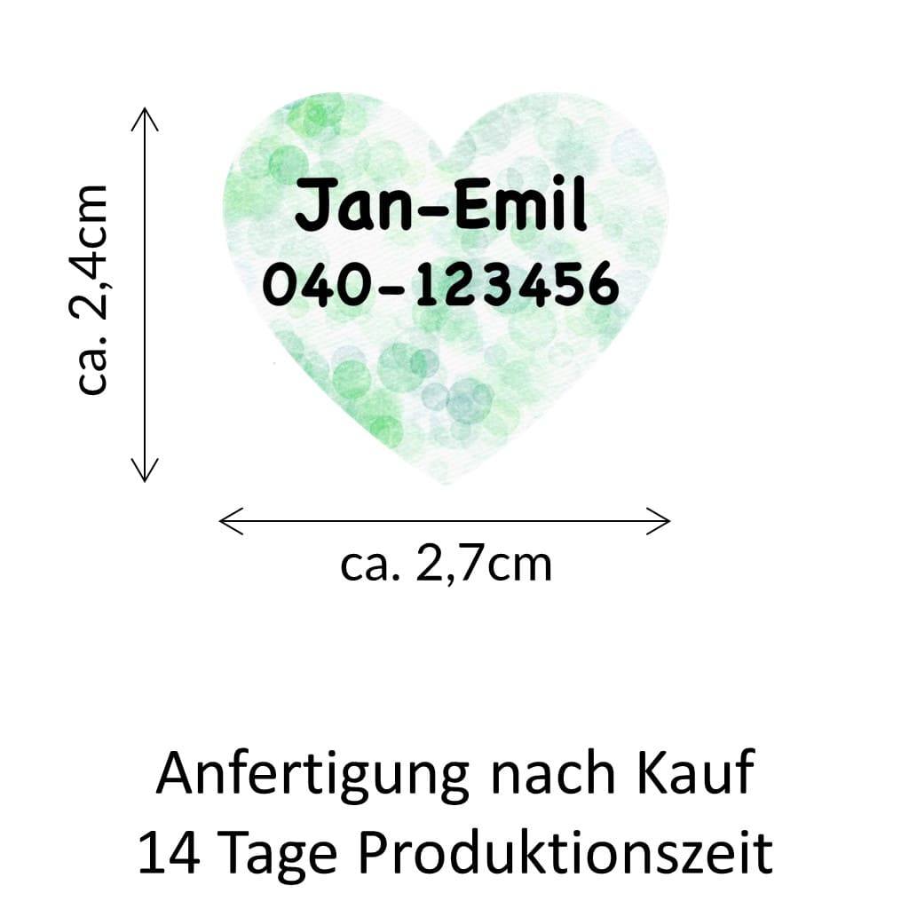 16 Namensetiketten Herzform zum Aufbügeln
