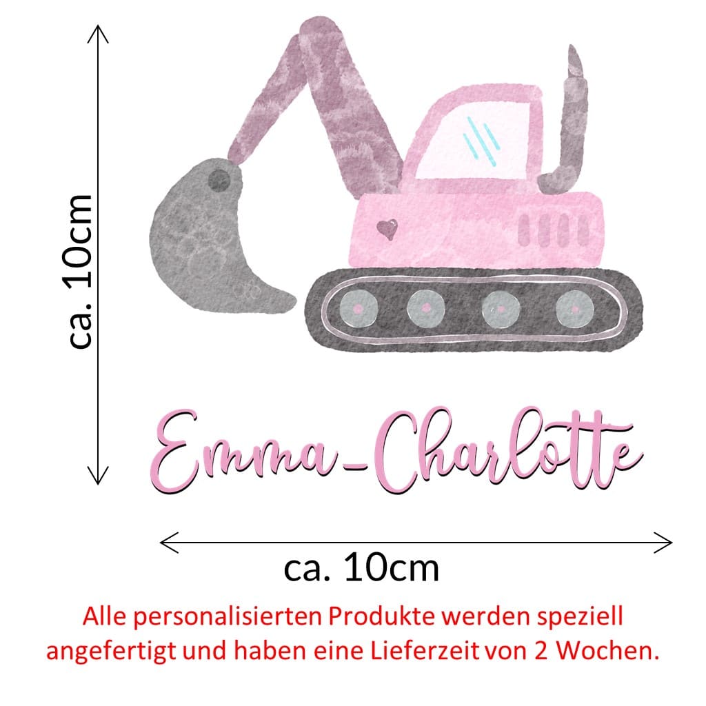 personalisiertes Bügelbild rosa Bagger