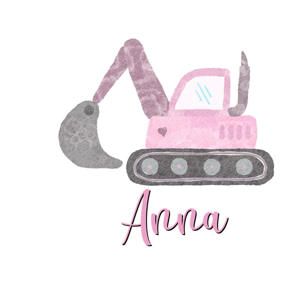 personalisiertes Bügelbild rosa Bagger