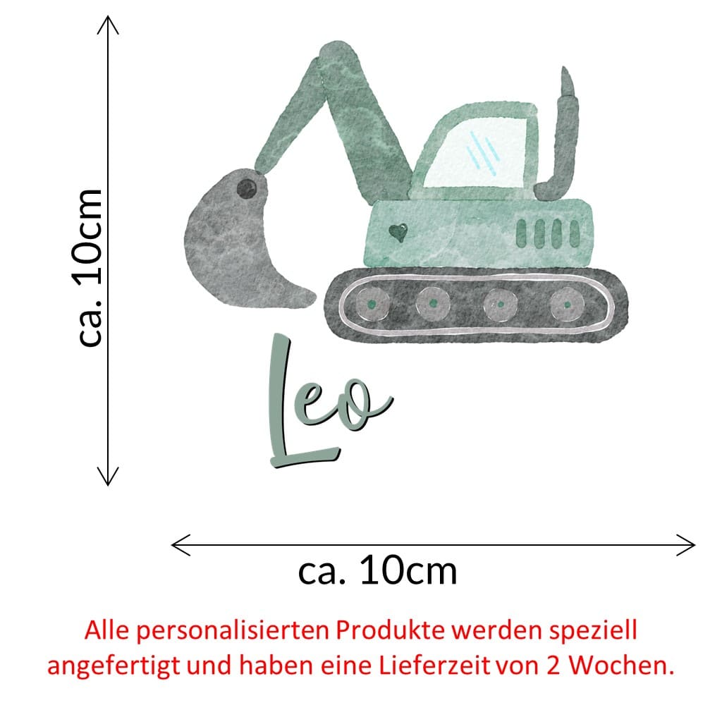 personalisiertes Bügelbild grüner Bagger