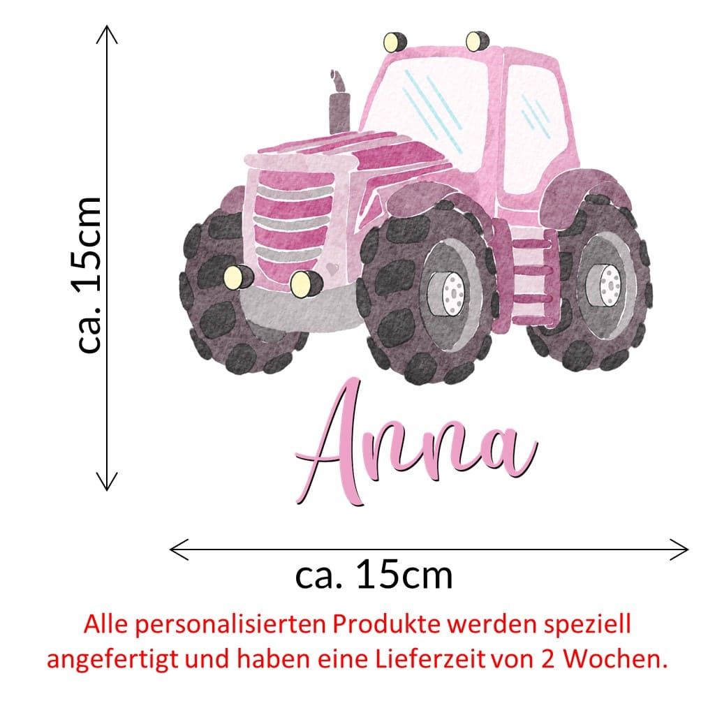 personalisiertes Bügelbild rosa Traktor