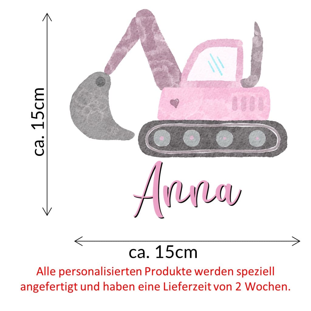 personalisiertes Bügelbild rosa Bagger