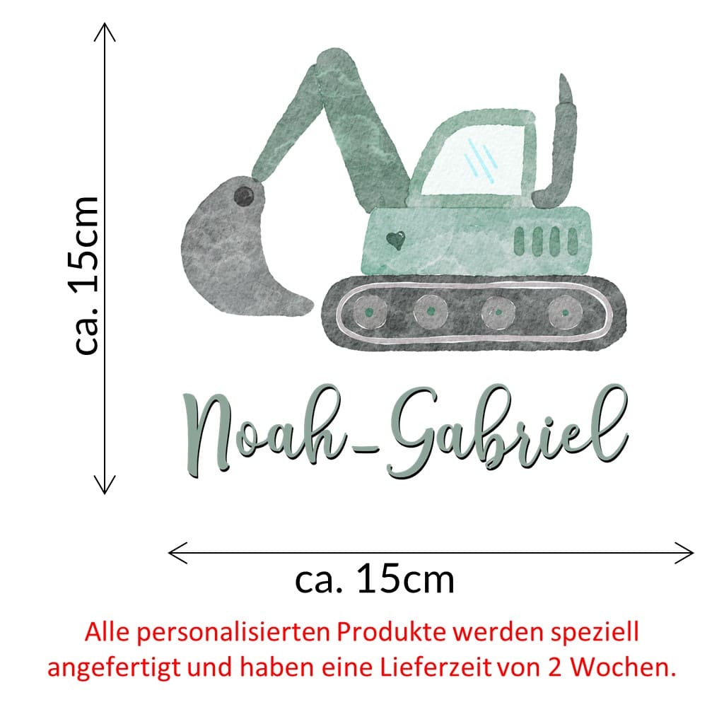 personalisiertes Bügelbild grüner Bagger