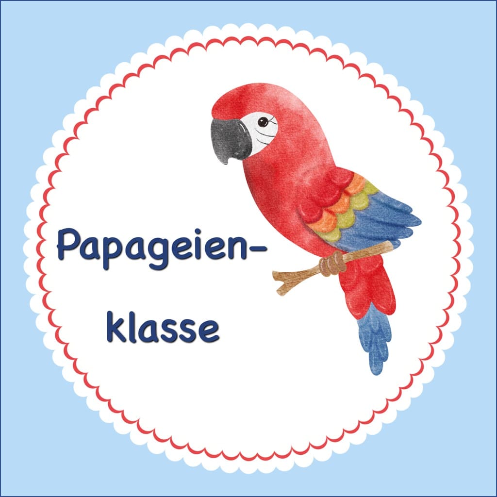 Bügelbild Papagei Klassenlogos