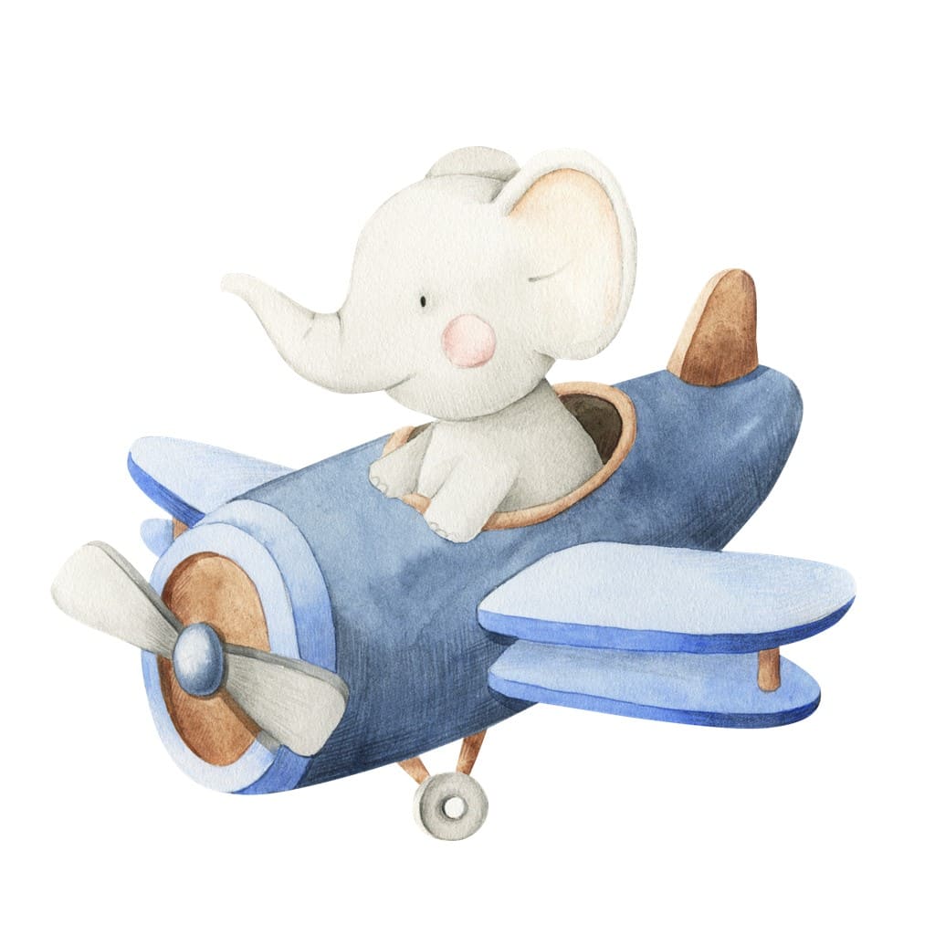 Bügelbild Elefant im Flieger