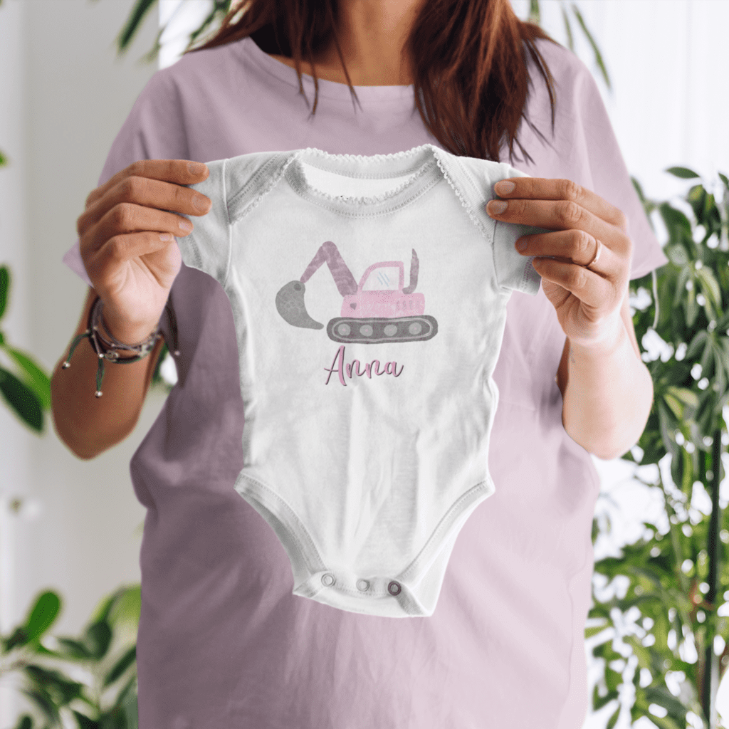 personalisiertes Bügelbild rosa Bagger