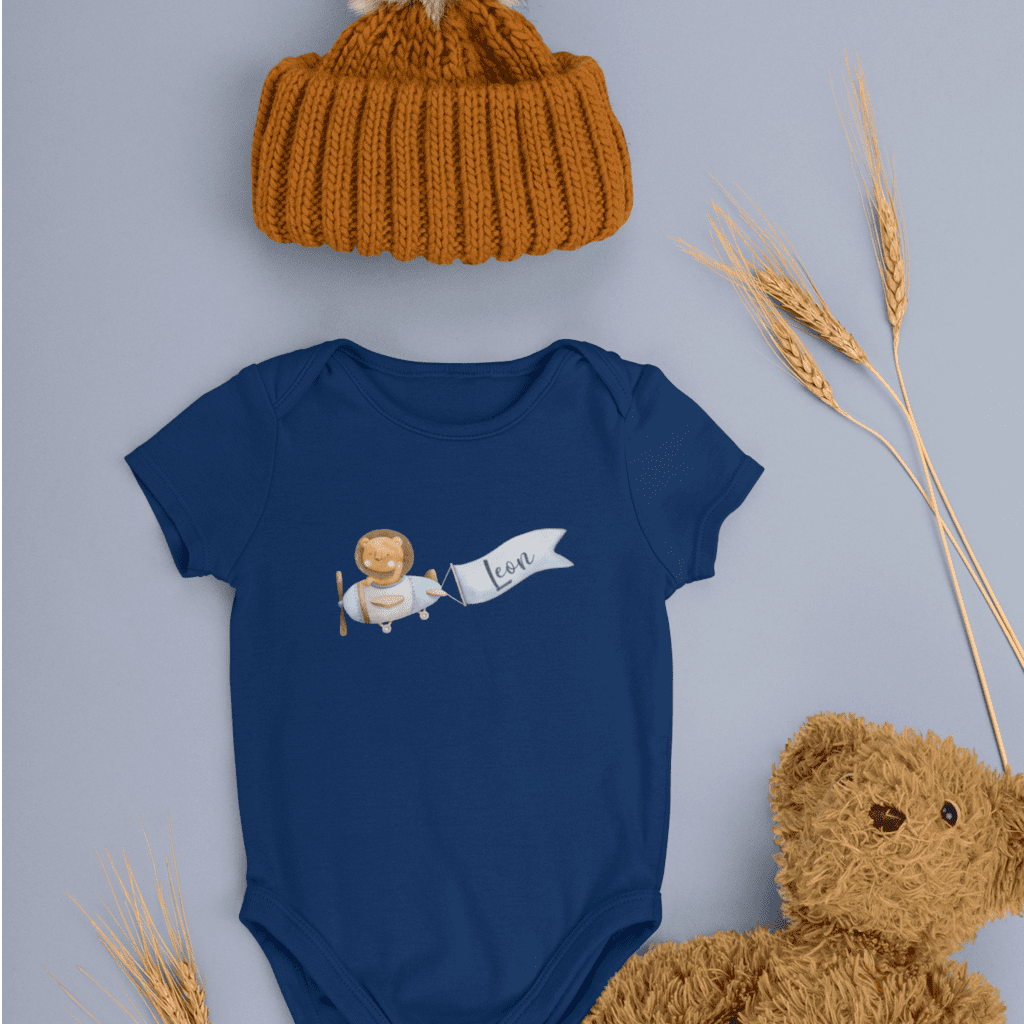 personalisiertes Bügelbild Löwe im Flieger