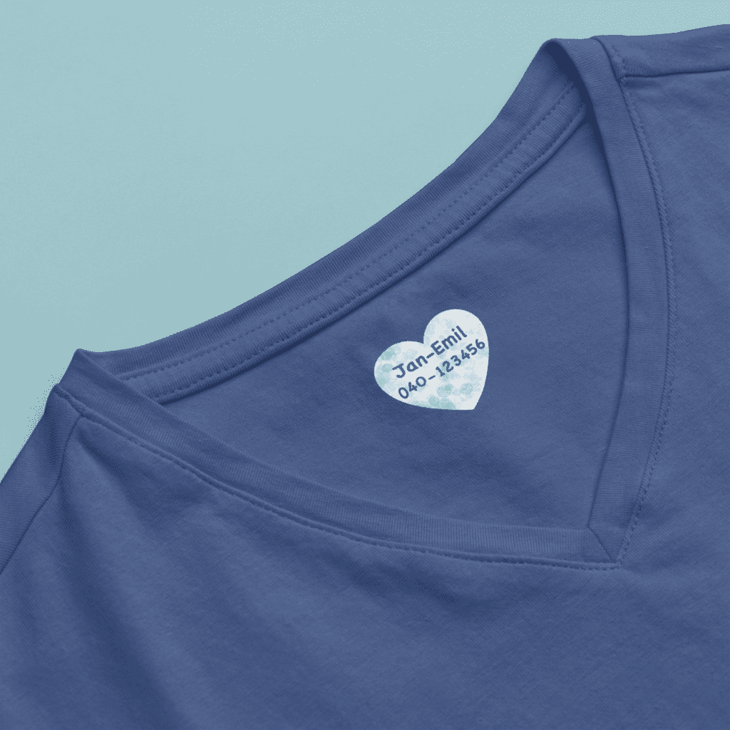 16 Namensetiketten Herzform zum Aufbügeln