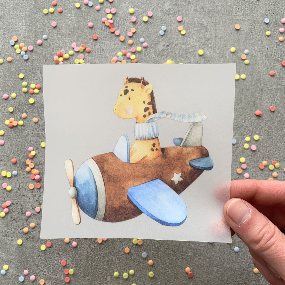 Bügelbild Giraffe im Flieger