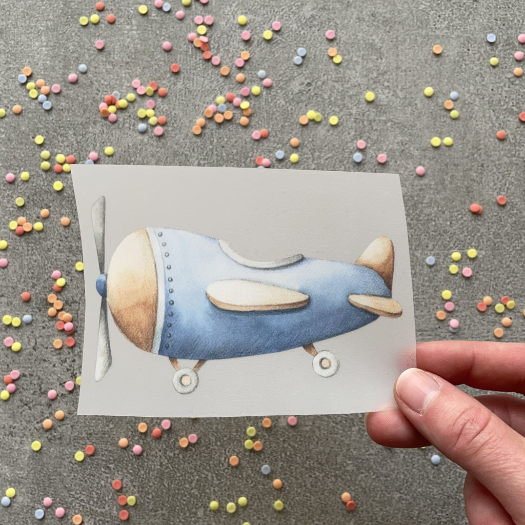 Bügelbild blaues Flugzeug