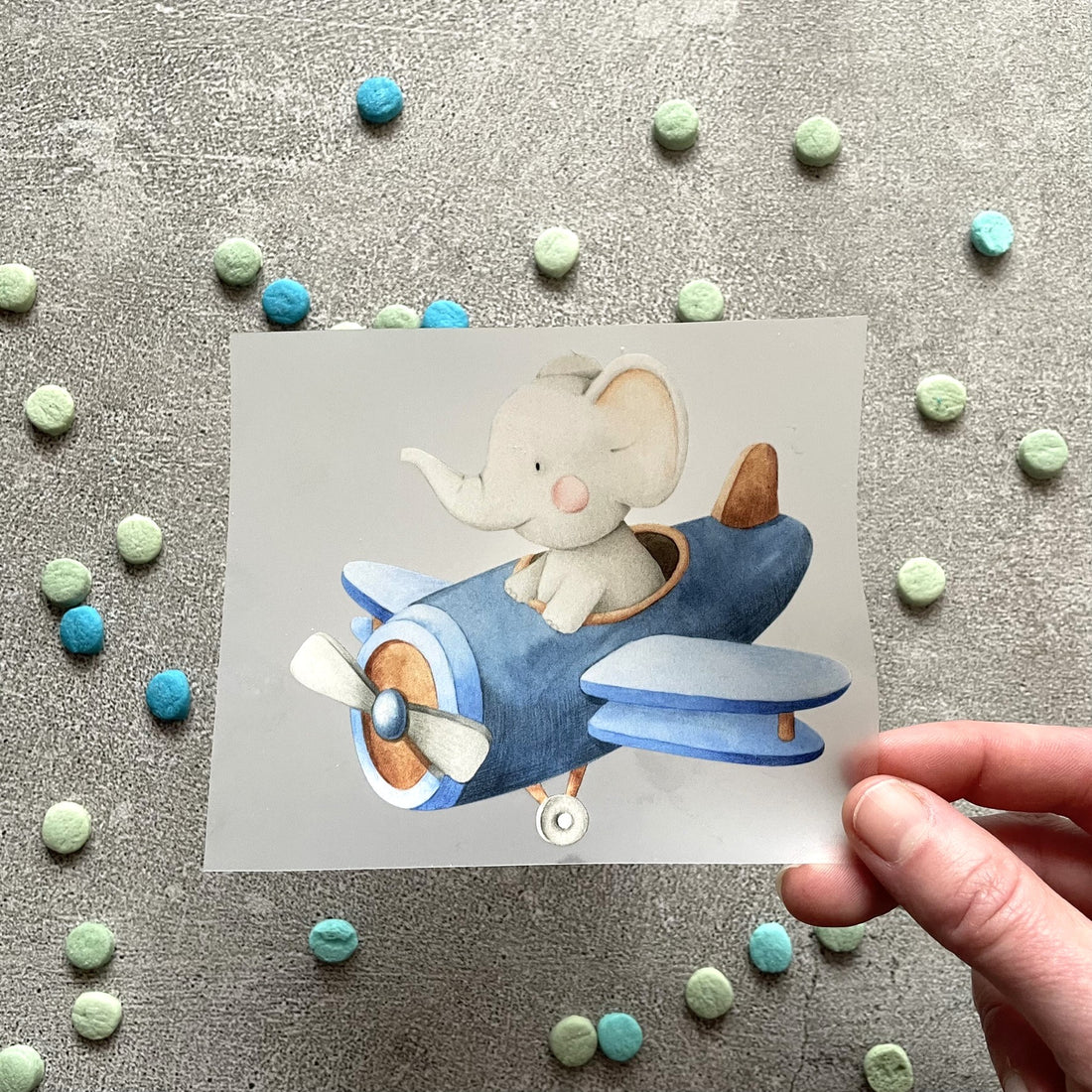 Bügelbild Elefant im Flieger