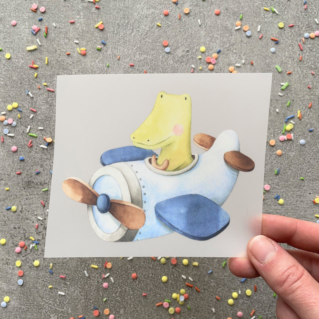 Bügelbild Krokodil im Flieger