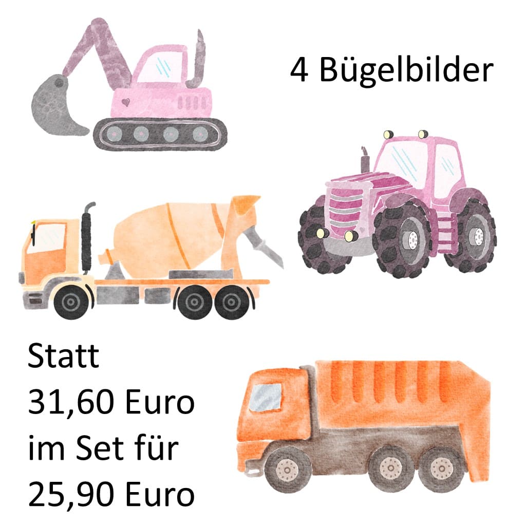 Vorteils-Set 4 verschiedene Bügelbilder Fahrzeuge