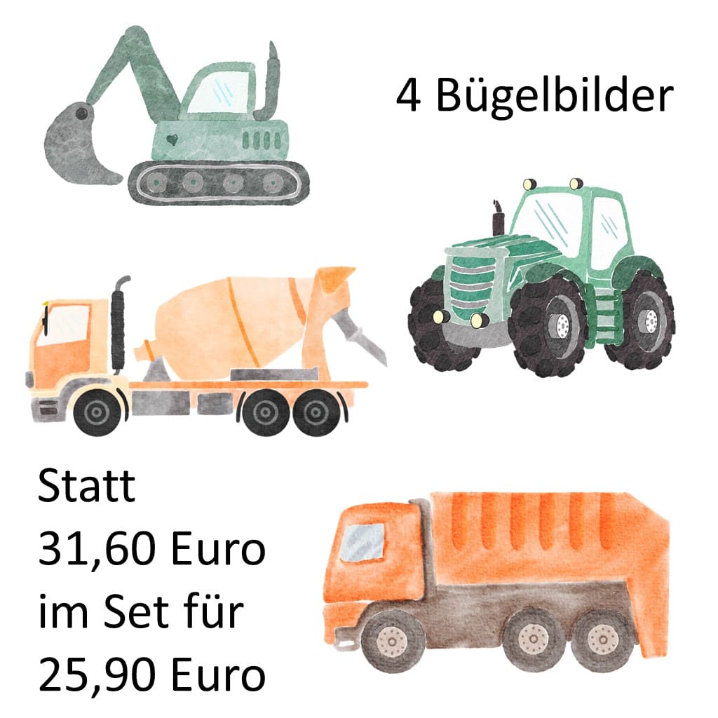 Vorteils-Set 4 verschiedene Bügelbilder Fahrzeuge