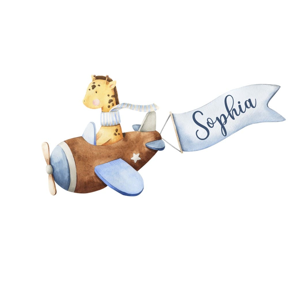 personalisiertes Bügelbild Giraffe im Flieger