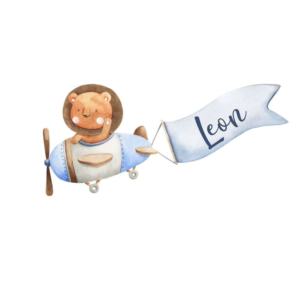 personalisiertes Bügelbild Löwe im Flieger