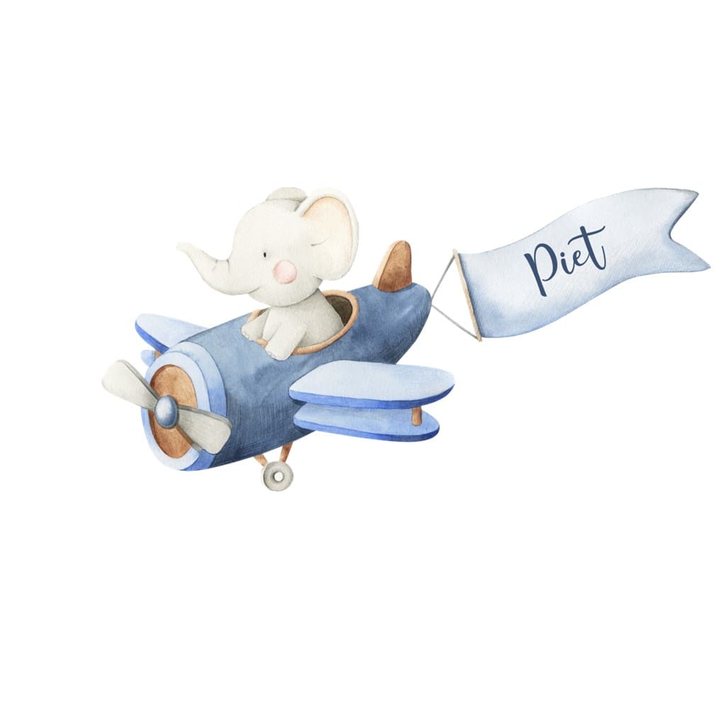 personalisiertes Bügelbild Elefant im Flieger