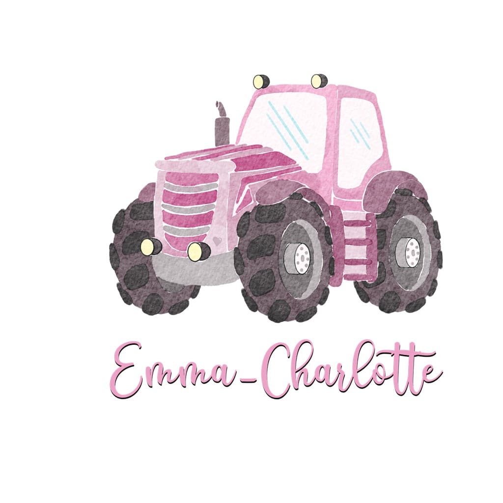 personalisiertes Bügelbild rosa Traktor