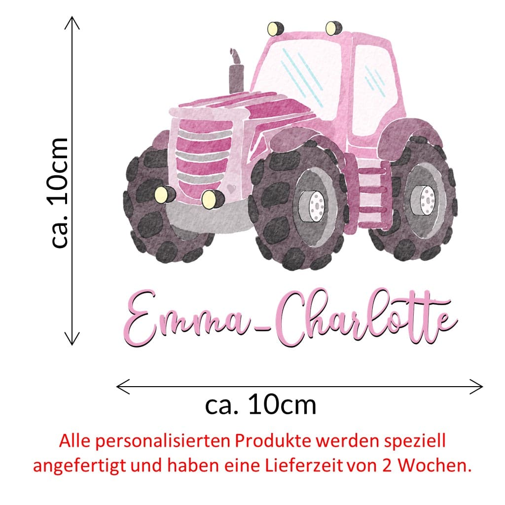 personalisiertes Bügelbild rosa Traktor