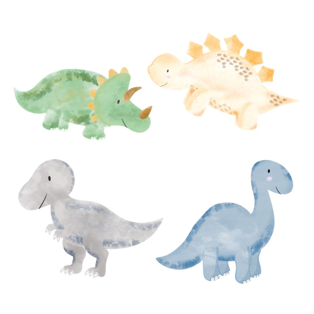Bügelbild kleines Set mit 4 kleinen Dinosauriern