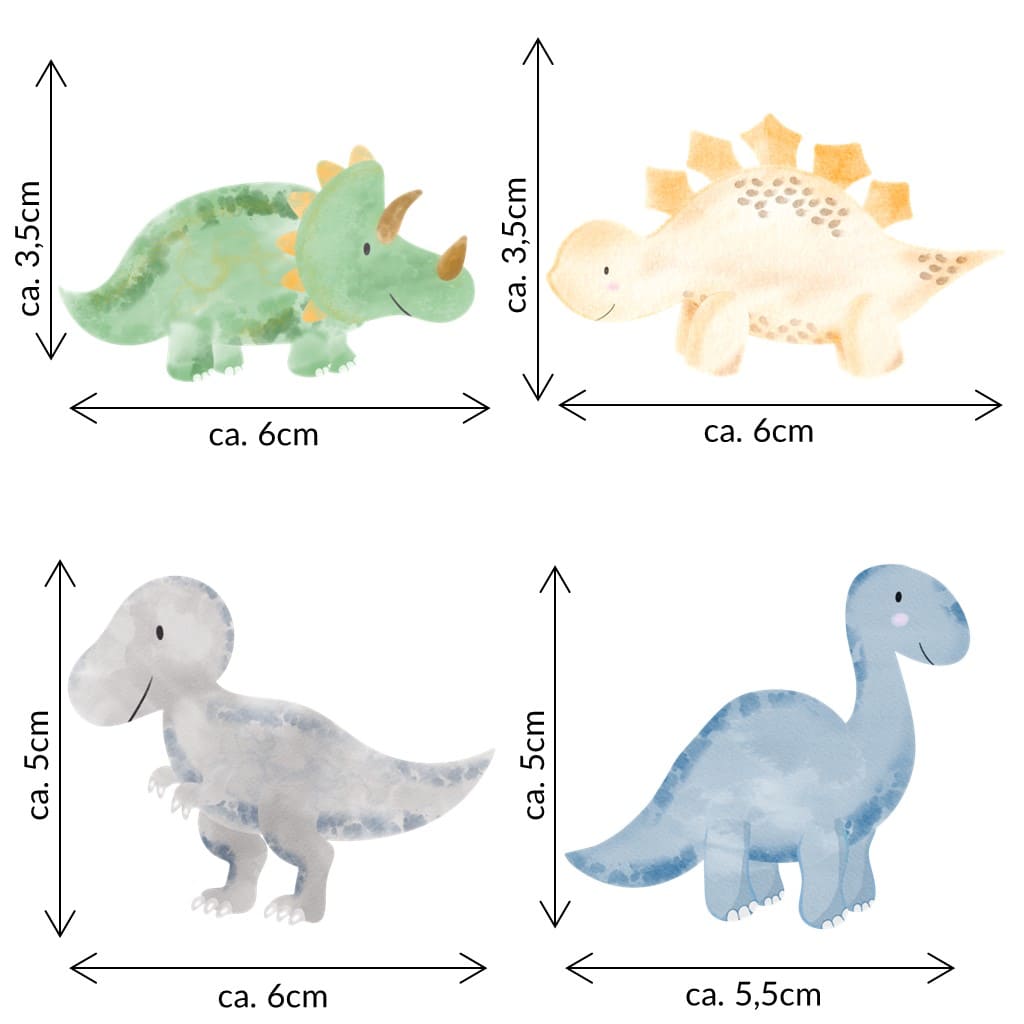 Bügelbild kleines Set mit 4 kleinen Dinosauriern
